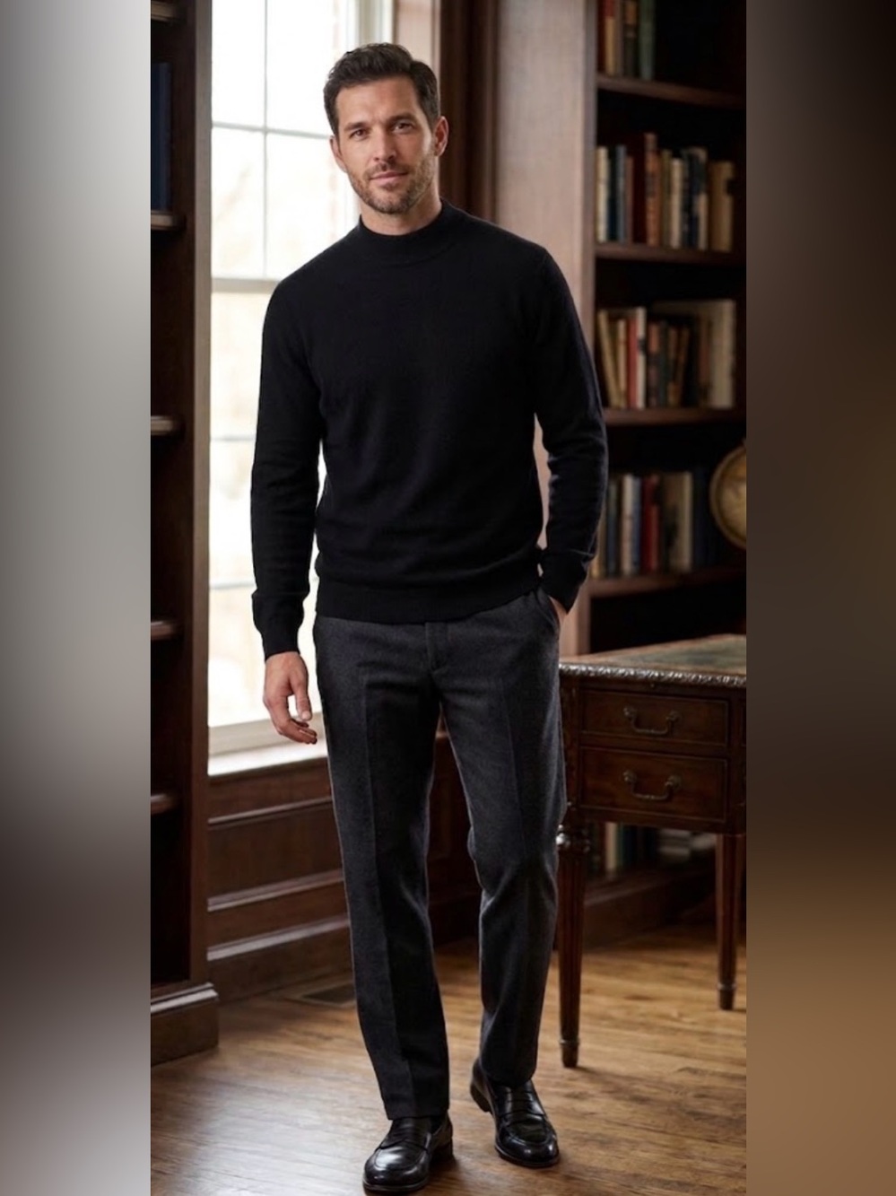 Joseph & Lyman Men's Cashmere Mock Neck Sweater - Black - Sz Large